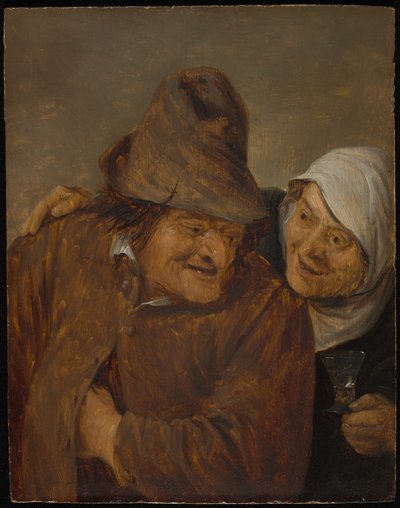 Dois camponeses com um copo de vinho de David Teniers the Younger