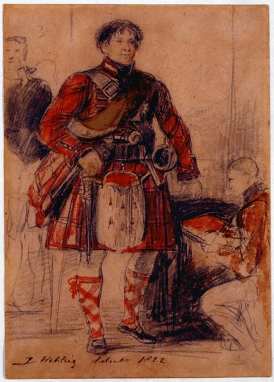 George IV em Highland Dress no Palácio de Holyrood, 1822 (giz e wc no papel) de David Wilkie