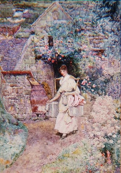 The Milkmaid, ou uma antiga casa de campo Surrey (aguarela) de David Woodlock