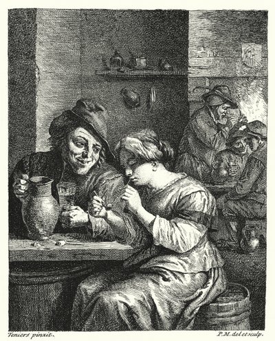 A Mulher Fumadora (gravura) de David the Younger (after) Teniers