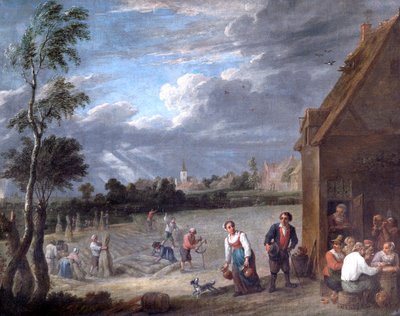 Uma Cena de Colheita (óleo sobre tela) de David Teniers the Younger