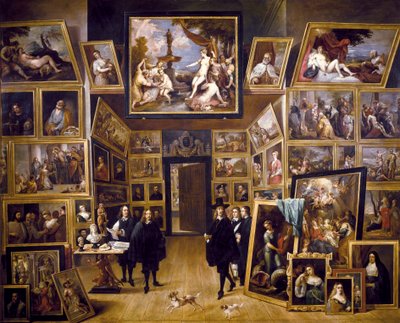 Arquiduque Leopold Wilhelm na sua Galeria de Imagens, c.1647 (óleo sobre chapa de cobre) de David Teniers the Younger