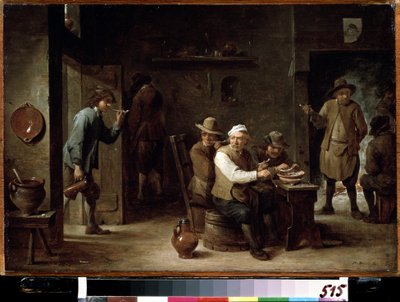Na Taberna. Pintura de David Tenier o mais novo (1610-1690). Óleo sobre madeira, 36,2 x 52,6 cm, ca. 1640. Escola flamenga, arte barroca. Pushkin Museum of Fine Arts, Moscovo. de David Teniers the Younger