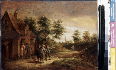 Em frente à taverna (Before the Tavern). Pintura de David Teniers, o jovem (1610-1690). óleo sobre madeira de David Teniers the Younger