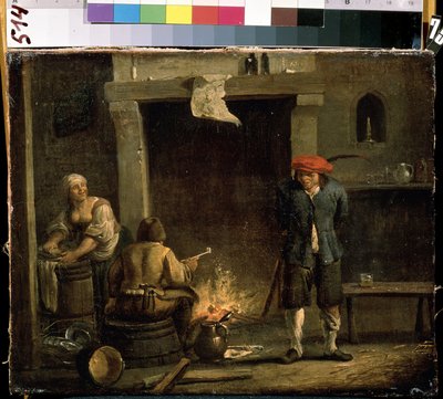Em frente à lareira (no forno). Pintura de David Teniers, o jovem (1610-1690). Óleo sobre madeira, 32 x 53 cm de David Teniers the Younger