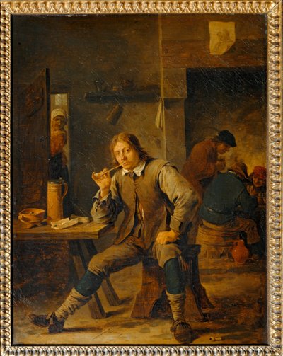 Fumador encostado a uma mesa ... de David the Younger Teniers