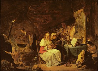 Cena de Encantamento (óleo sobre cobre montado em masonite) de David Teniers the Younger