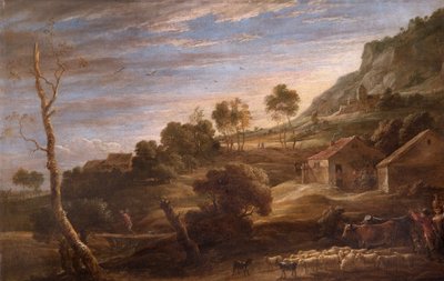Paisagem com camponeses a conduzir gado, c.1670-90 (óleo sobre tela) de David Teniers the Younger