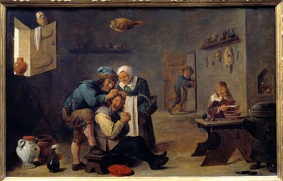 Medicamentos: "A operação cirúrgica" Pintura de David Teniers II o jovem (1610-1690) (ec.flam.) Sol. 0,33x0,25 m Madrid, Museu do Prado. de David Teniers the Younger
