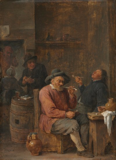 Camponeses a fumar numa estalagem, c. 1640 (óleo sobre madeira) de David the Younger Teniers