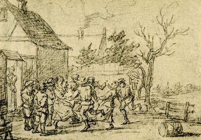 Camponeses dançando na frente de uma casa de David Teniers the Younger