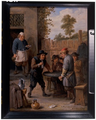 Camponeses a jogar aos dados à porta de uma estalagem de David the Younger Teniers
