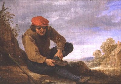 Homem sentado, removendo o sapato (painel) de David Teniers the Younger