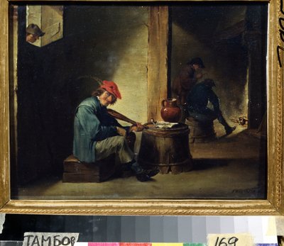 Um músico (um músico). Pintura de David Teniers, o jovem (1610-1690). Óleo sobre madeira, 26,3 x 37,8 cm. Arte flamenga, estilo barroco. Galeria de Arte Regional, Tambov (Rússia). de David Teniers the Younger