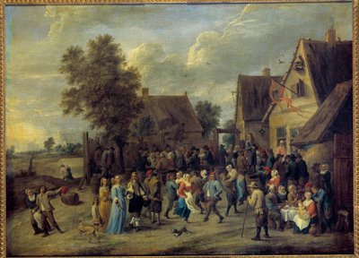Festa da Aldeia com casal aristocrático Pintura de David Teniers II (1610-1690) Sun. 0,8x1,09 m. de David Teniers the Younger