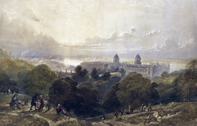 Vista de Greenwich (Inglaterra), numa noite de verão, das alturas do parque, ao fundo, o horizonte de Londres de David the younger Cox