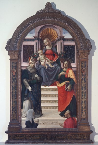 A Madona e o Menino com São Luís de Toulouse, João Evangelista e os Doadores de Davide Ghirlandaio
