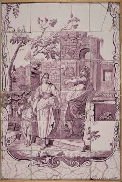 Placa de azulejos: Abraão expulsando Hagar de De Bloempot Factory