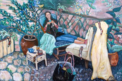 The Sock Maker, 2024 (acrílico sobre tela) de Deborah Eve Alastra