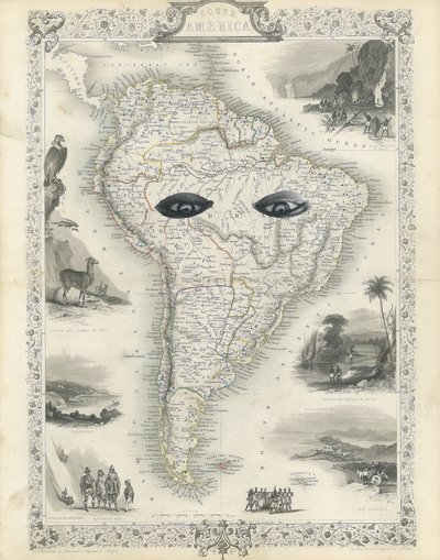América do Sul colonial, 2017 (colagem de corte de papel) de Deirdre Kelly