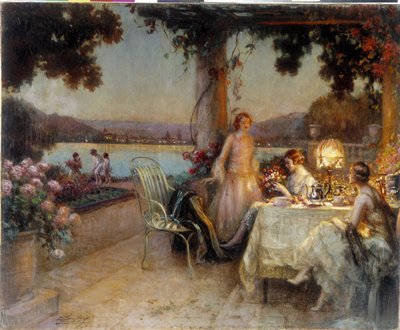 À noite no terraço. Pintura de Delphin Enjolras (1857-1945), Menção obrigatória: Fundação da coleção respeita a Provença. Marselha (cm 57x73) RD de Delphin Enjolras