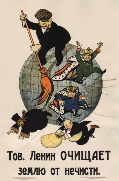 Camarada Lenin limpa a terra do lixo Poster, 1920 de Deni