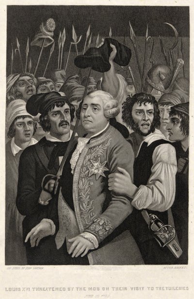 Luís XVI ameaçado pela Máfia na sua visita às Tuileries, 20 de Junho de 1792, gravada por John Sartain (gravura) de Denis Auguste Marie (after) Raffet