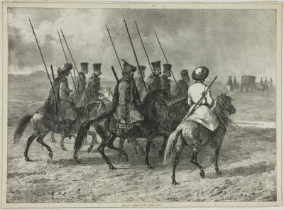 Escolta Cossaca até à fronteira de Kuban, Taman (Rússia Central), 11 de Outubro de 1837 de Denis Auguste Marie Raffet