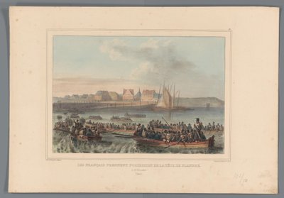 Fransen veroveren het Vlaams Hoofd, 1832 Os franceses tomam posse da cabeça de Flandres (título no objeto) Desenhos feitos da natureza no cerco da Cidadela de Antuérpia por Raffet (título da série no objeto) de Denis Auguste Marie Raffet