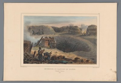 Bastião Militairten binnen een, 1832 Interior do Bastião de Toledo (título no objeto) Desenhos feitos da natureza no cerco da Cidadela de Antuérpia por Raffet (título da série no objeto) de Denis Auguste Marie Raffet