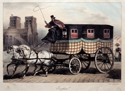 Transporte parisiense: omnibus conhecido como "a litografia escocesa" por Denis Auguste Raffet (1804-1860) Paris do século XIX, Musee Carnavalet de Denis Auguste Marie Raffet