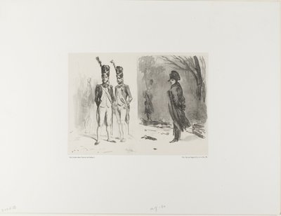 Folha com Esboço (Granadeiro da Guarda, Napoleão em um Bivouac) de Denis Auguste Marie Raffet