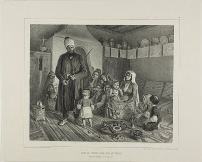 Família tártara em sua casa, Kapskhor, Crimeia, 21 de outubro de 1837 de Denis Auguste Marie Raffet