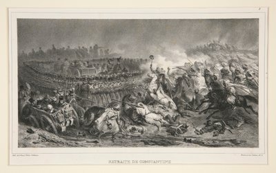 A 2ª Cavalaria Ligeira suportando a investida dos árabes, conjunto de seis, intitulado Retraite de Constantine de Denis Auguste Marie Raffet