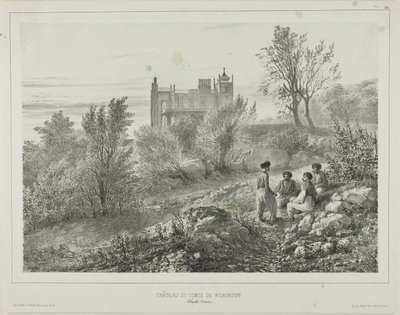 Castelo do Conde Woronzoff, Aloupka, Crimeia, 12 de agosto de 1837 de Denis Auguste Marie Raffet