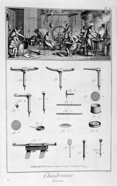 Interior de um Ironmongers, e planos de instrumentos, 1751-1777 de Denis Diderot