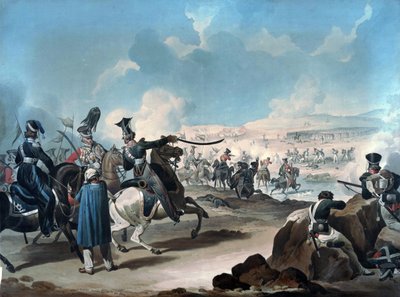 Cavalaria russa atacando a infantaria francesa em Borodino (bataille de la Moskova) - Dighton, Denis (1792-1827) - ca 1813 - Aquarela sobre papel - 53,8x71,8 - Coleção Privada de Denis Dighton