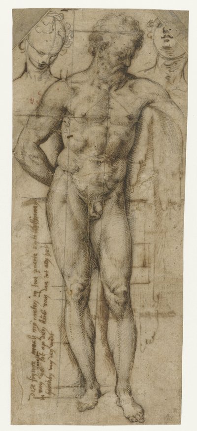 Estudo de um homem nu (Hércules?) e duas cabeças de mulher de Denys Calvaert