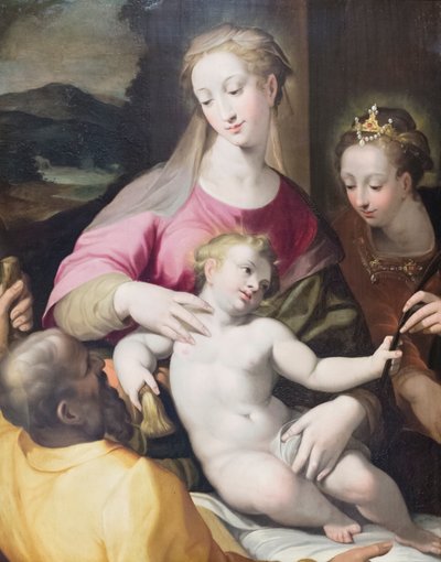 O casamento místico de Santa Catarina de Denys Calvaert or Calvart
