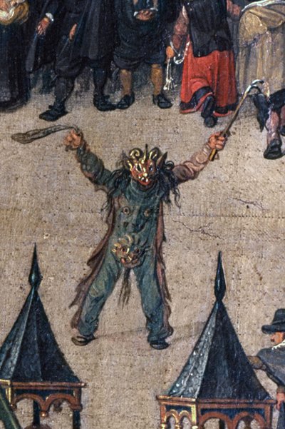 O triunfo da arquiduquesa Isabella no Ommeganck em Bruxelas em 31 de maio de 1615, detalhe de uma figura em uma fantasia de diabo, 1615 (detalhe de 75629) de Denys van Alsloot