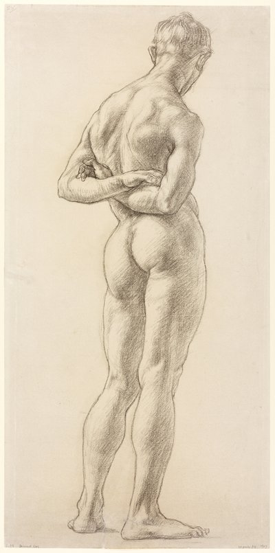 Estudo de uma figura masculina, c.1906-07 (giz preto sobre papel) de Derwent Lees