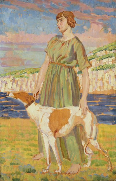 Retrato de Elizabeth Lipczinski com seu cachorro Fanny, c.1911-12 de Derwent Lees