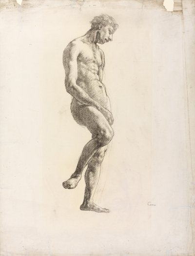 Nu masculino em pé, c.1906-08 (giz preto sobre papel) de Derwent Lees