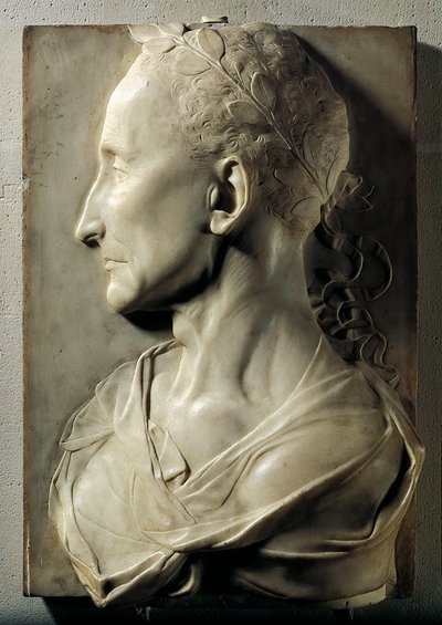 Perfil de um homem Laure, outrora conhecido como Jules Cesar. Escultura em mármore atribuída a Desiderio Settignano (1428-1464). Século XV. Museu do Louvre, Paris. de Desiderio da Settignano