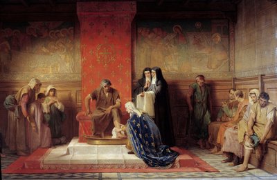 Santa Isabel de França (irmã de Saint Louis) lavando os pés dos pobres Pintura por Desire Laugee (1823-1896) 1865 de Desire Francois Laugee