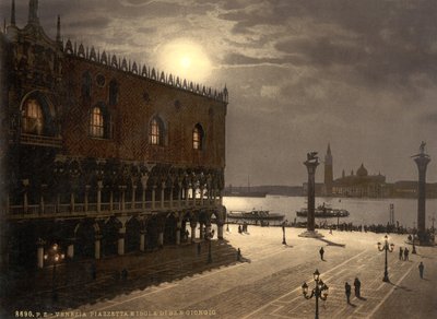 Piazzetta e San Georgio ao luar, Veneza, Itália, c.1890-1900 (photochrom) de Detroit Publishing Co.