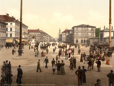 Cena de rua, Odensplatz e Ludwigstrasse, Munique, Baviera, Alemanha, c.1900 de Detroit Publishing Co.