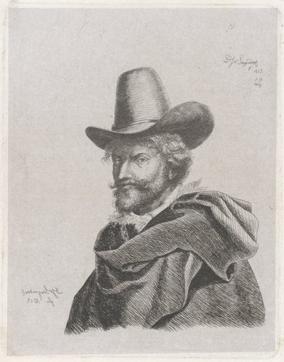Retrato de Peter Paul Rubens com capa e cartola de Diederik Jan Singendonck