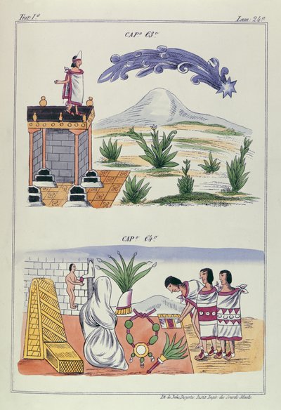Cap 63 e Cap 64, ilustrações de "História das Índias de Nueva Espanha e isla de terra firme", com placas de Jules Desportes, México, 1867-1880 de Diego Duran