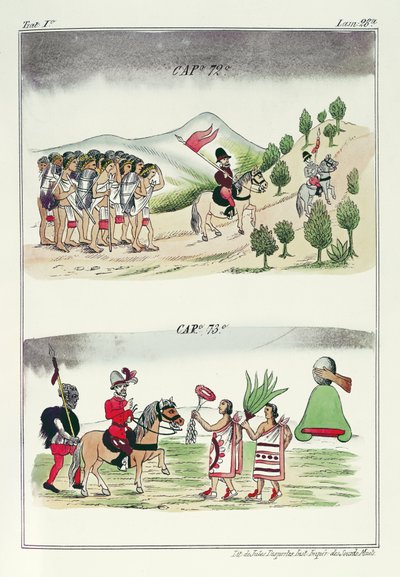 Cap 72 e Cap 73, ilustrações da "História das Índias da Nova Espanha e das Ilhas da Terra", com placas de Jules Desportes, México, 1867-1880 de Diego Duran